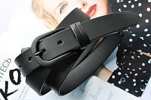 Ексклюзивний жіночий ремінь ручної роботи з натуральної чорної шкіри з чорною пряжкою