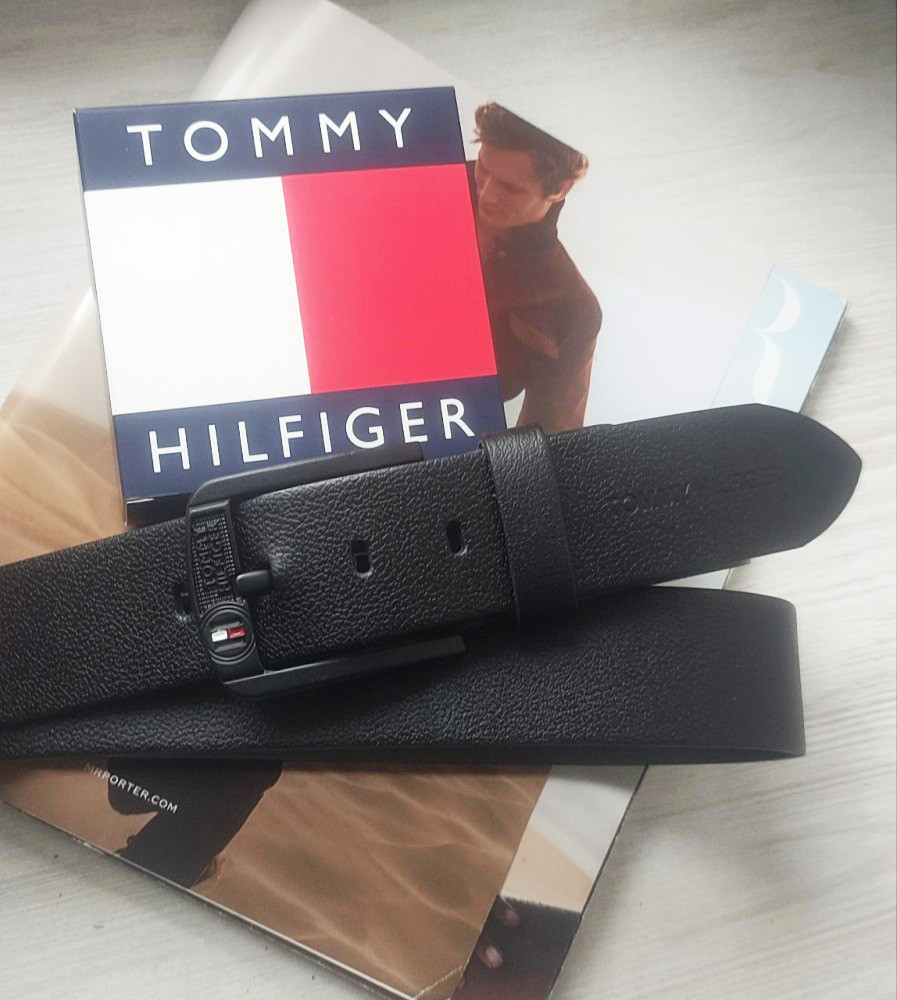 Шкіряний чоловічий ремінь Tommy Hilfiger для джинсів чорна пряжка