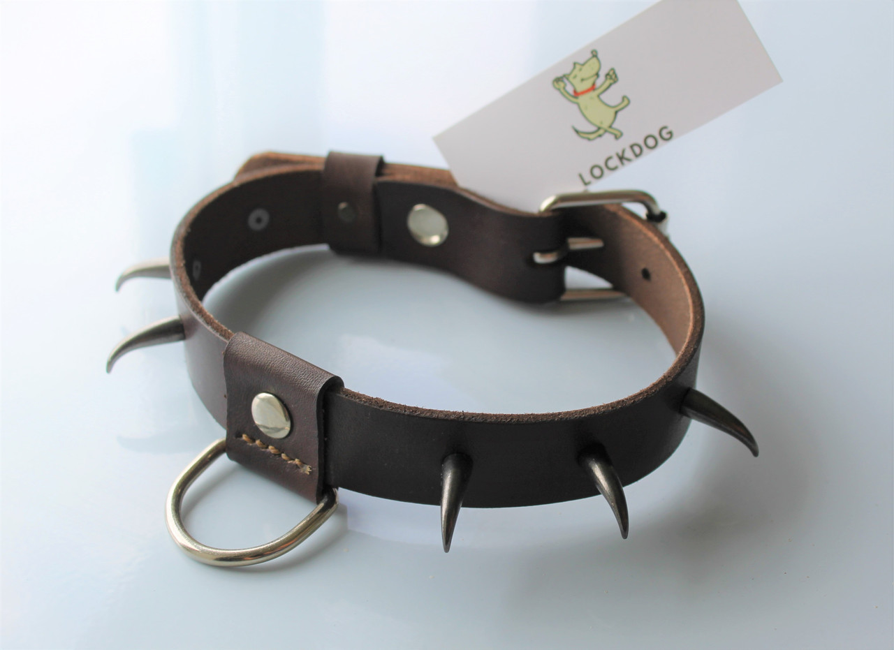 Шкіряний нашийник "Lockdog" шипи-кігті коричневий