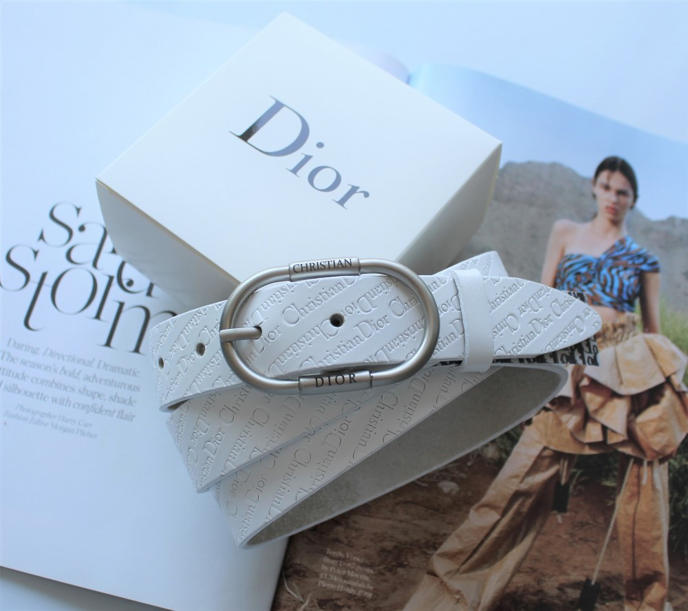 Жіночий шкіряний ремінь із тисненням Dior білий, фото 1
