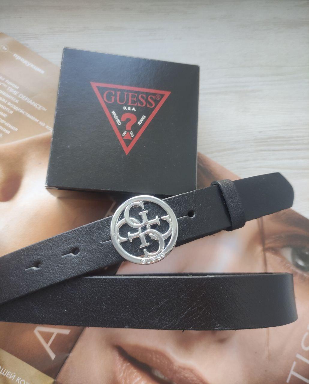 Жіночий шкіряний ремінь Guess пряжка срібло, фото 1