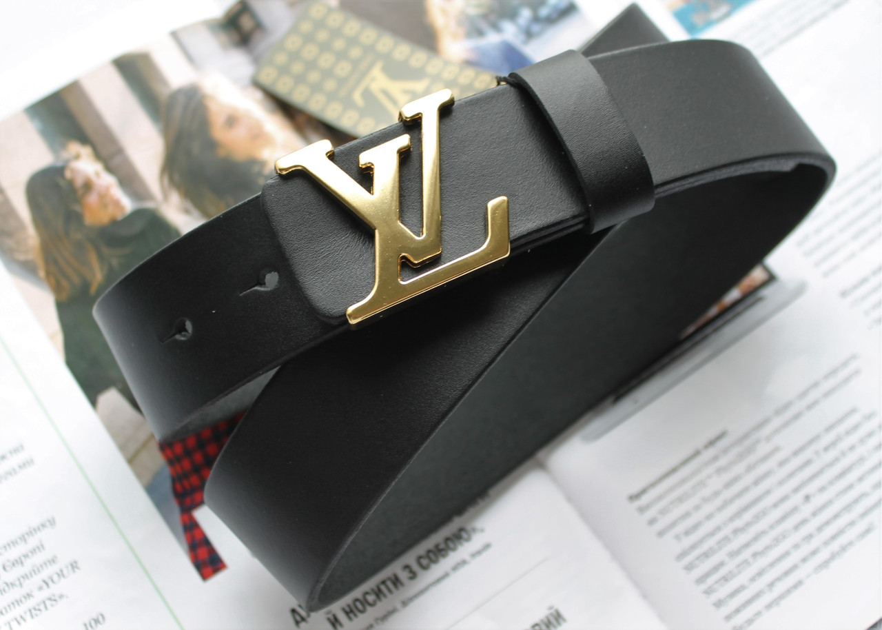 Шкіряний ремінь LV в коробці чорний, фото 1