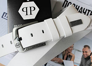 Шкіряний ремінь для джинсів Philipp Plein білий