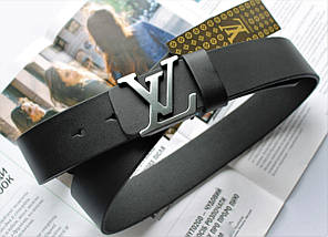 Кожаный ремень LV пряжка матовое серебро