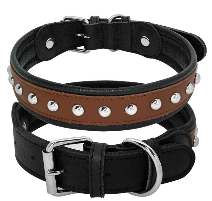 Шкіряний нашийник для собаки "Lockdog" з заклепками чорно-коричневий, фото 1