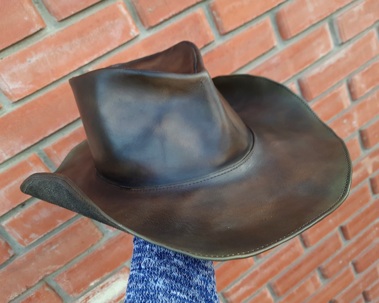 Ковбойський шкіряний капелюх ручної роботи хакі, фото 1