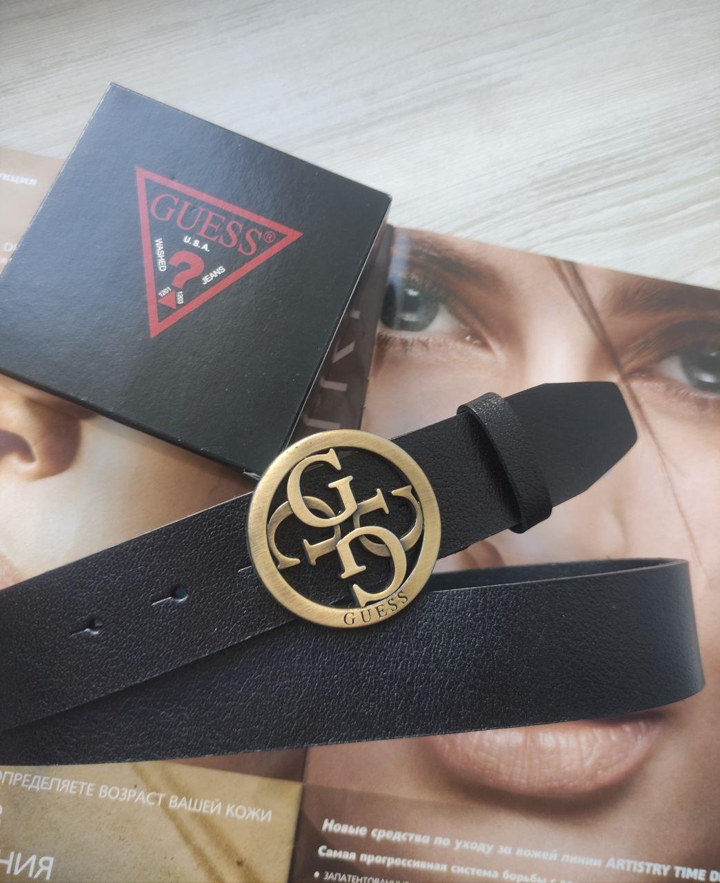 Жіночий шкіряний ремінь Guess пряжка бронза, фото 1