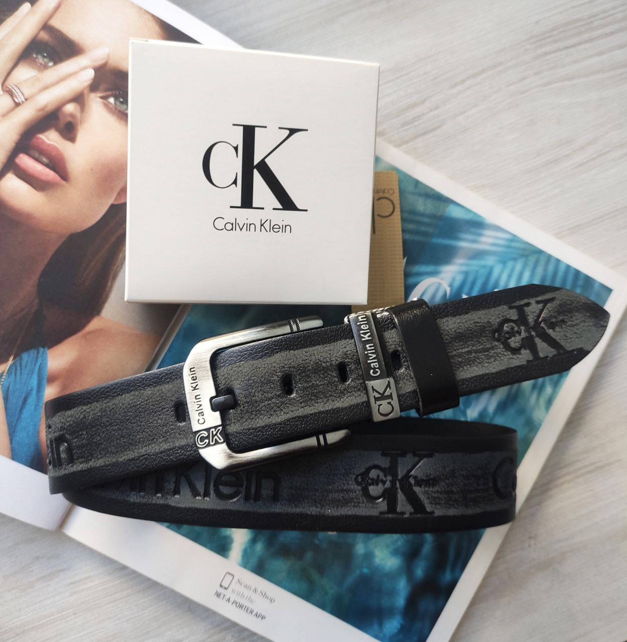 Чоловічий шкіряний ремінь під джинси у фірмовій коробці, фото 1