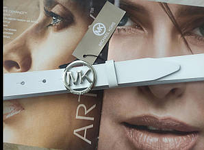 Шкіряний білий ремінь Michael Kors пряжка срібло
