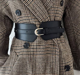 Жіночий широкий шкіряний пояс чорний