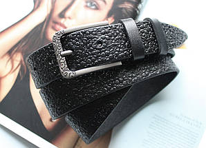Ексклюзивний жіночий ремінь ручної роботи з натуральної шкіри з тисненням «краплі» (чорний)