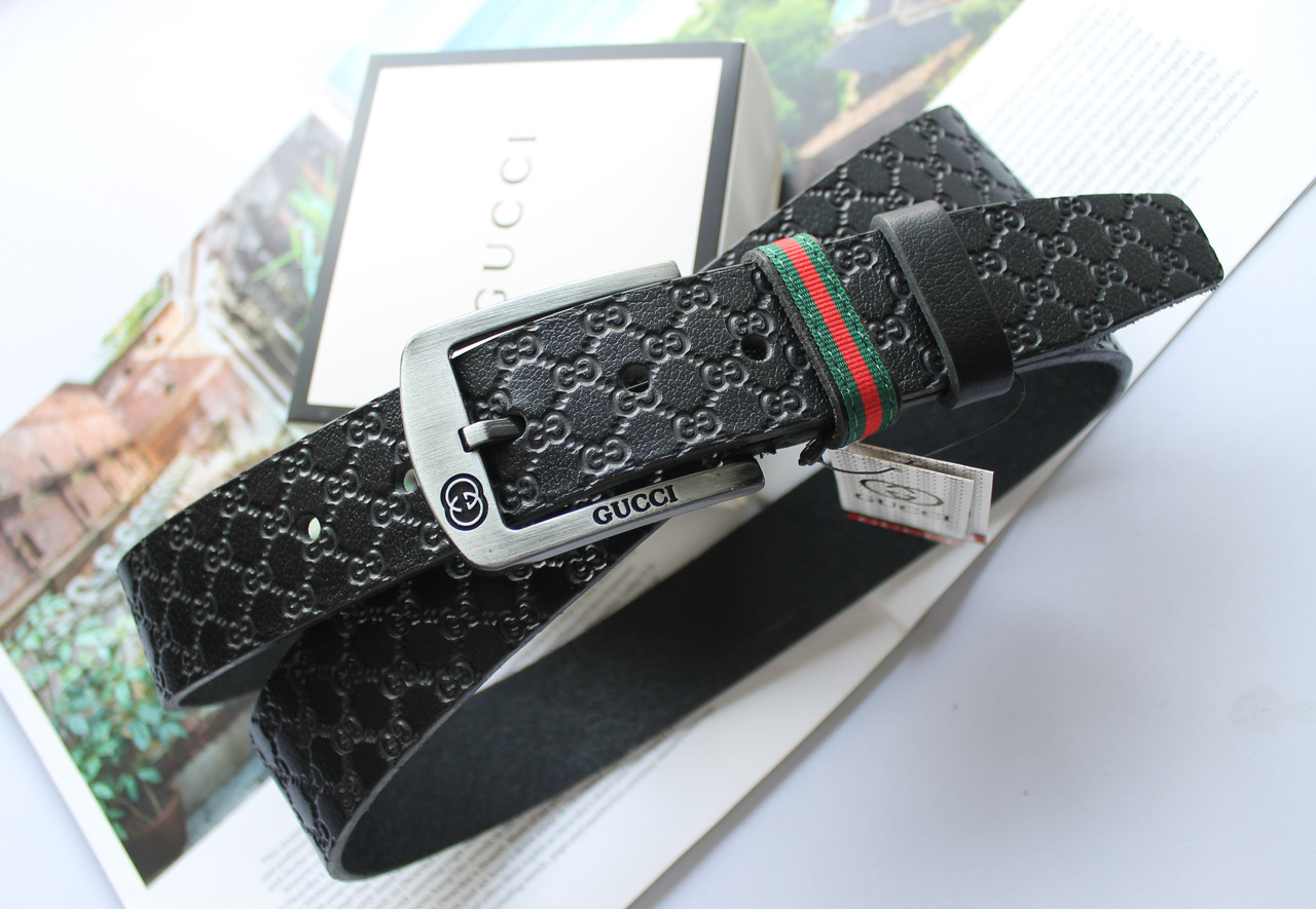 Чоловічий шкіряний ремінь із тисненням GG чорний, фото 1