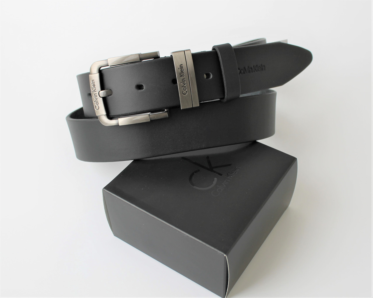 Чоловічий шкіряний ремінь CK + коробка в подарунок!, фото 1