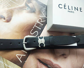 Жіночий шкіряний ремінь CELINE, пряжка матове срібло
