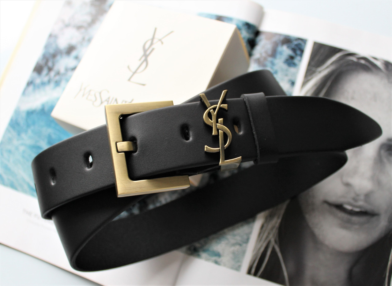 Жіночий ремінь ширина 3.8 см пряжка бронза Yves Saint Laurent чорний