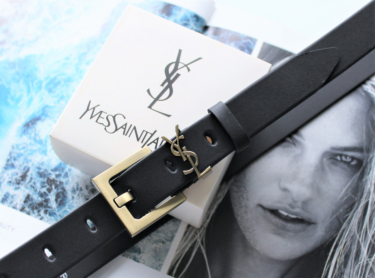 Жіночий ремінь ширина 3 см пряжка бронза Yves Saint Laurent чорний, фото 1