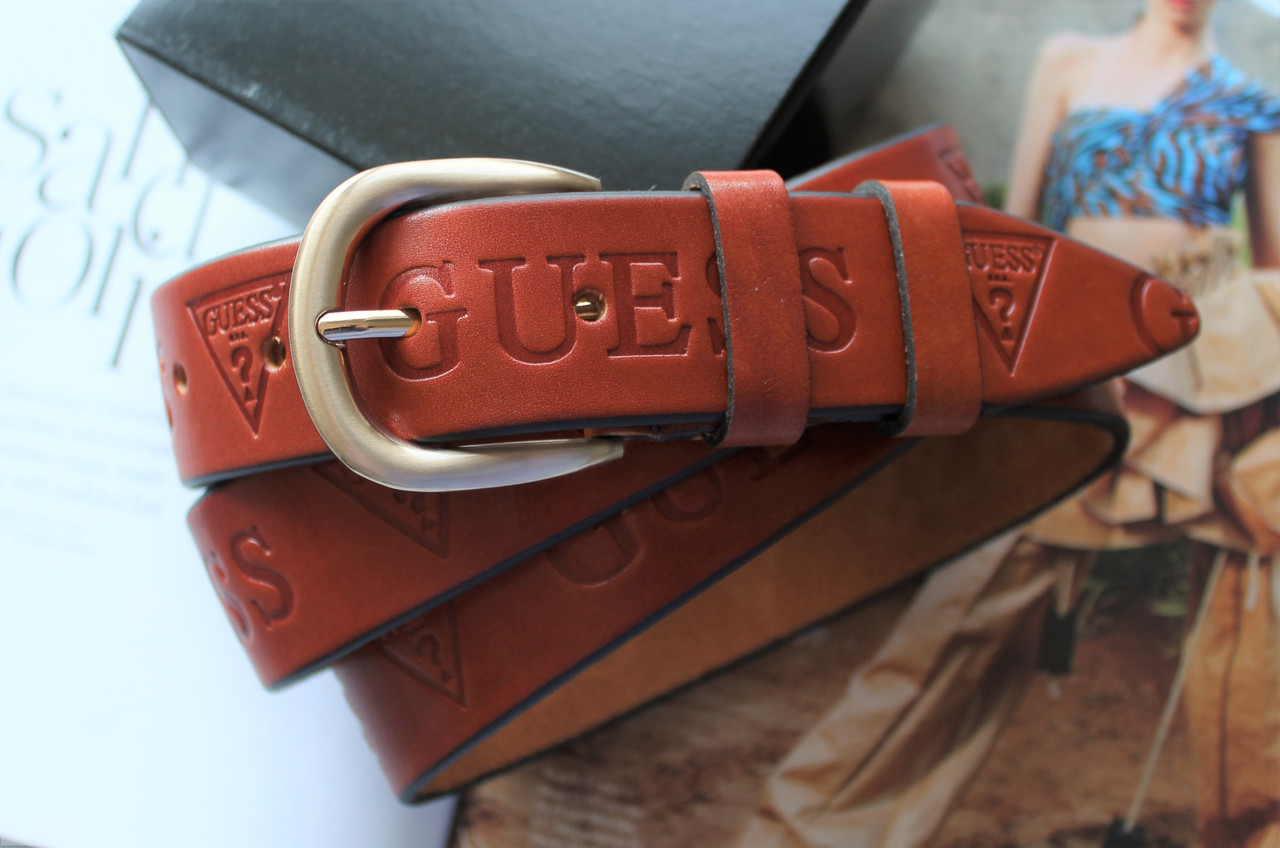 Жіночий шкіряний ремінь Guess рудий, фото 1