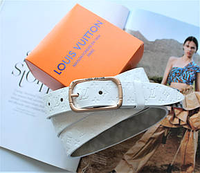 Жіночий шкіряний ремінь з тисненням LV білий