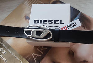Модний вузький шкіряний ремінь Diesel чорний