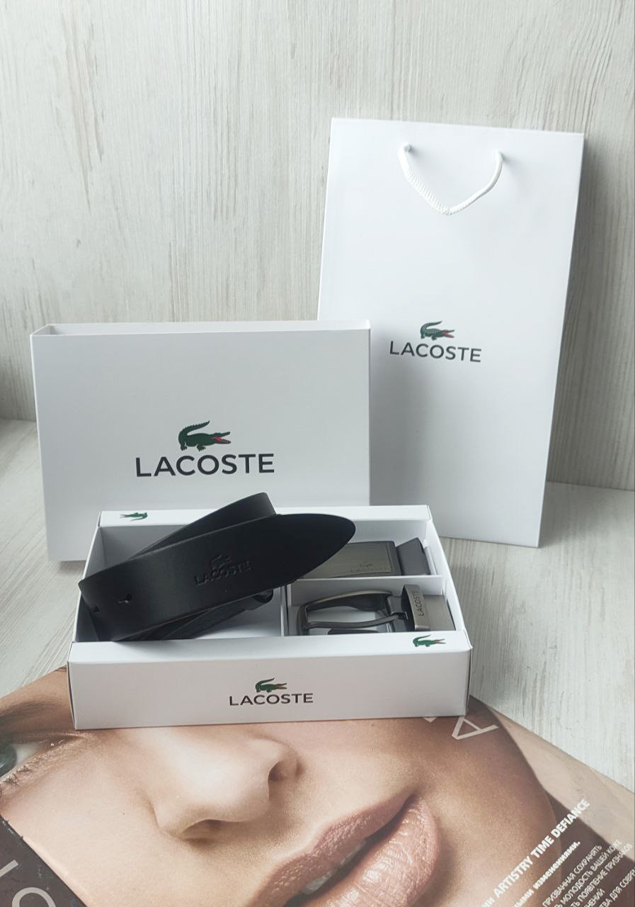 Чоловічий подарунковий набір ремінь + дві пряжки LACOSTE, фото 1