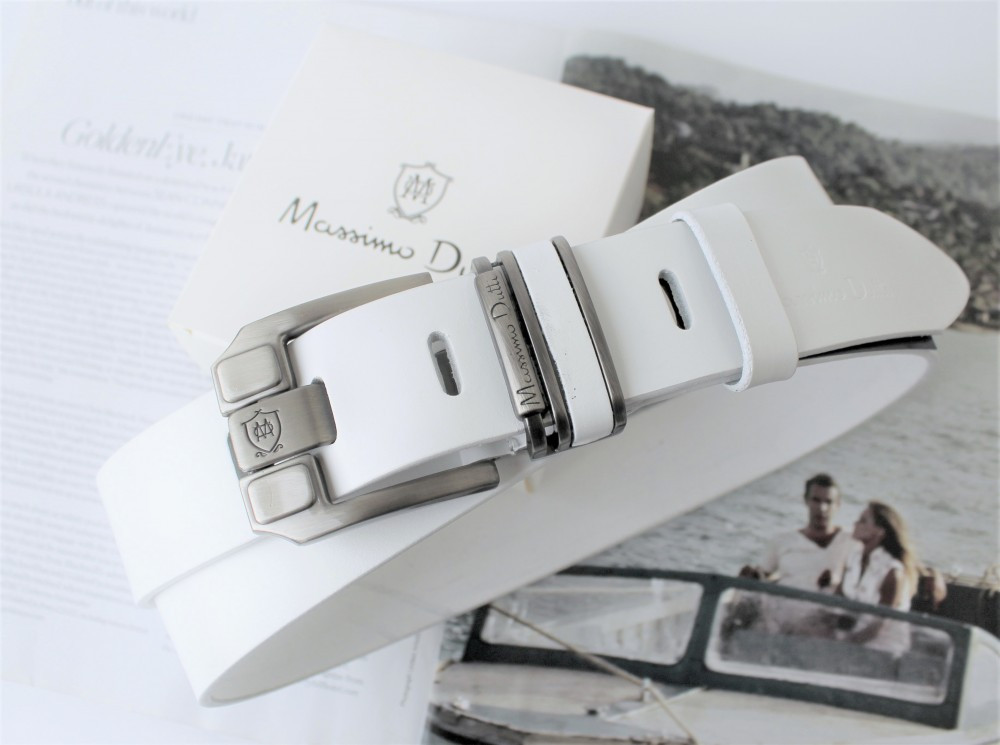 Шкіряний чоловічий ремінь Massimo білий, фото 1