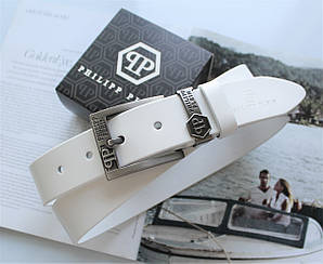 Чоловічий ремінь Philipp Plein білого кольору