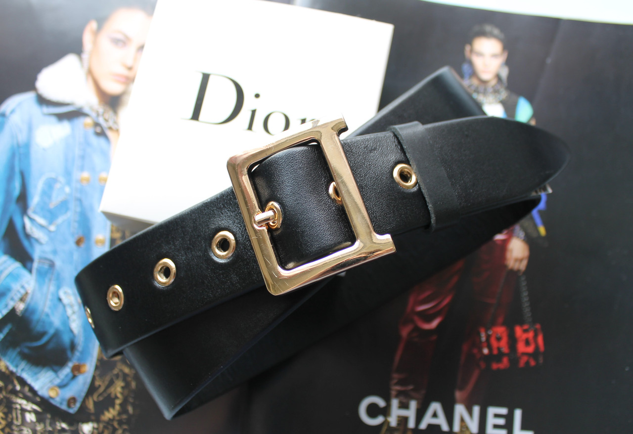 Жіночий шкіряний ремінь Діор пряжка золото, фото 1