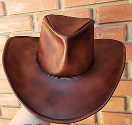 Ковбойський шкіряний капелюх ручної роботи коричнева