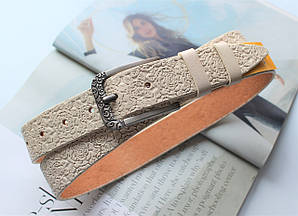 Вишуканий жіночий ремінь ручної роботи з натуральної шкіри з квітковим тисненням