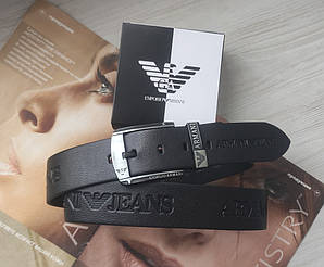 Чоловічий шкіряний ремінь з тисненням Armani чорний