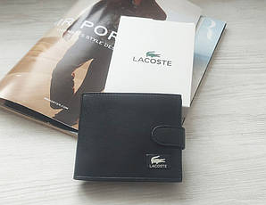 Чоловічий шкіряний гаманець Lacoste black у коробці