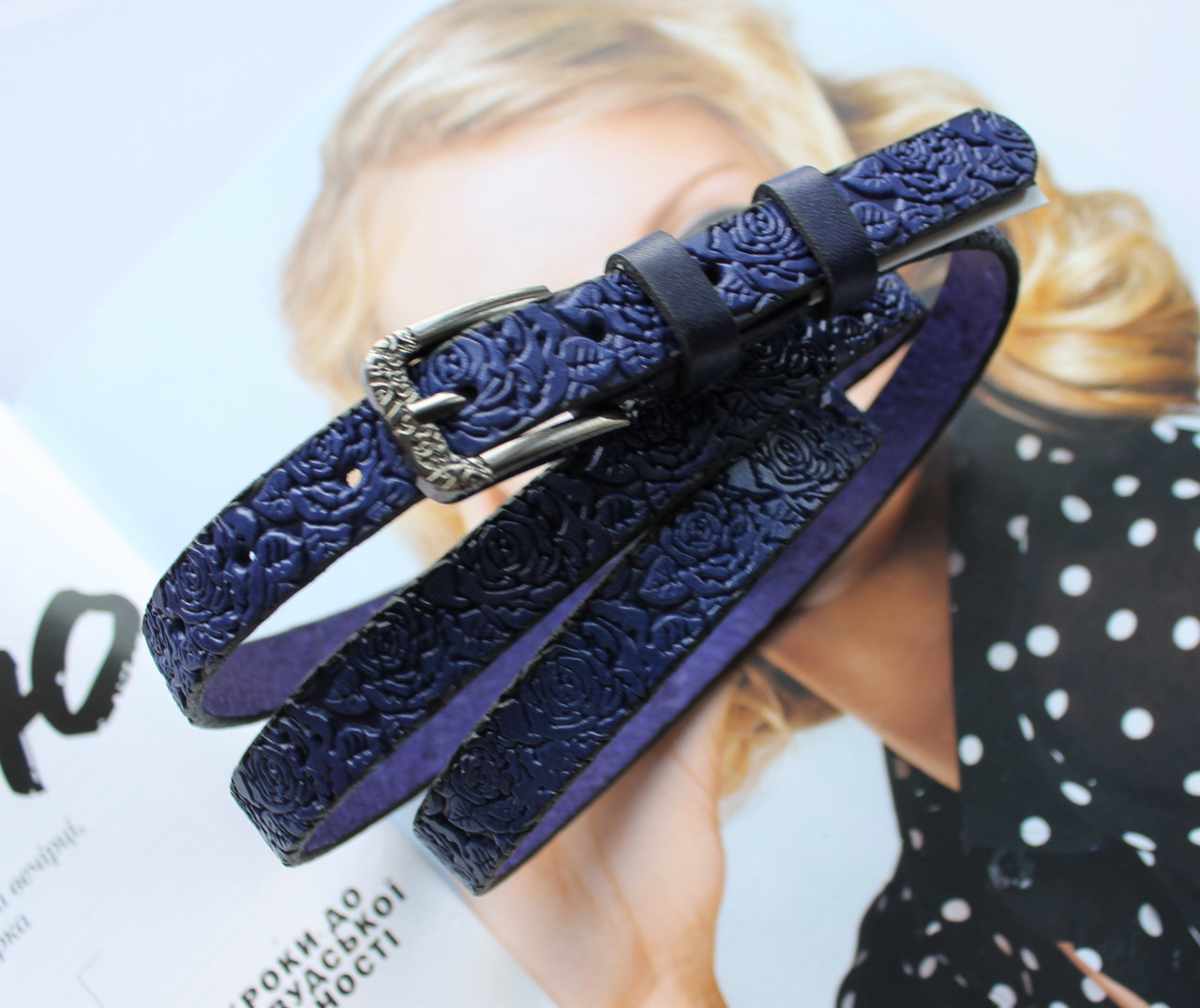 Жіночий вузький шкіряний ремінь фіолетовий, фото 1