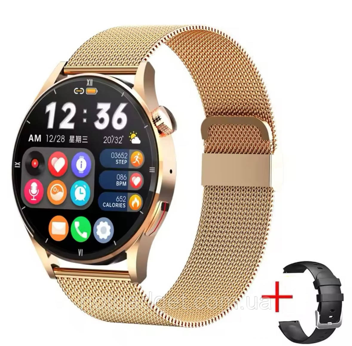 Смарт-годинник Lige QS39 GOLD (розмова, тонометр, температура, пульсоксиметр) 2 ремінці