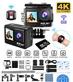 Екшн камера Action Camera Q80 DUAL LENS 2 екрани 4K Ultra HD WiFi Sport водонепроникна + набір кріплень
