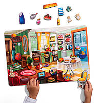 Розвиваюча гра сортер на липучці Наведи лад в кімнаті та нагодуй Ваню 2в1 Ubumblebees дерево 3+ кор 52*36*4см (ПСД271), фото 4