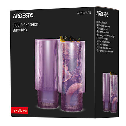 Набір високих склянок Ardesto 380 мл 2 шт AR2638SPN, фото 3