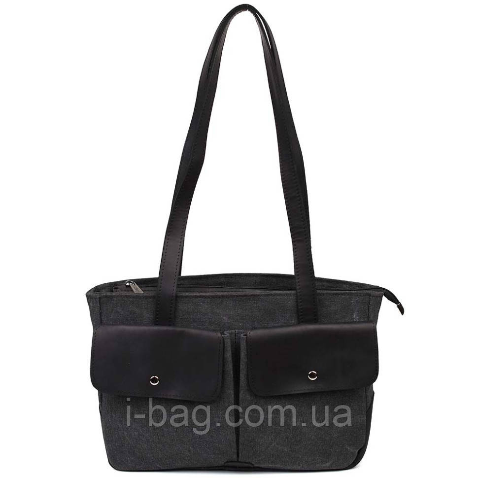 Жіноча сумка тоут з канвас та шкіри TARWA RAg-3930-3md з передніми кишенями