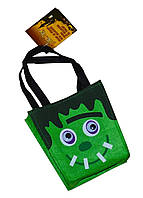 Сумка з фетру Франкенштейн для цукерок на Хелловін 20х20,5см зелена