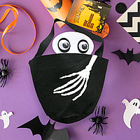 Сумка з фетру Скелет для цукерок на Хелловін 22х16см чорний