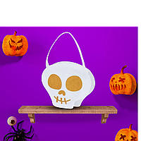 Сумка з фетру Череп для цукерок на Хелловін 15х16см білий