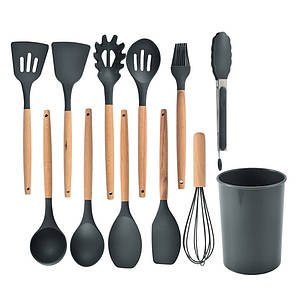 Набір кухонного приладдя 12шт Kitchen Set, Сірий / Кухонний набір силіконовий з підставкою, фото 4
