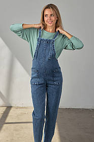Джинсовий комбінезон для вагітних синій на бретелях стрейчевий M