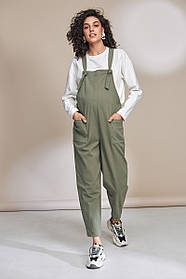 Оливковий комбінезон для вагітних на бретелях із вузликами бавовняний S