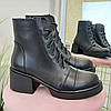 Черевики жіночі шкіряні на широкому стійкому підборі. Колір чорний, фото 2