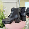 Черевики жіночі шкіряні на широкому стійкому підборі. Колір чорний, фото 3