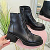 Черевики жіночі шкіряні на широкому стійкому підборі. Колір чорний, фото 4