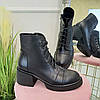 Черевики жіночі шкіряні на широкому стійкому підборі. Колір чорний, фото 5