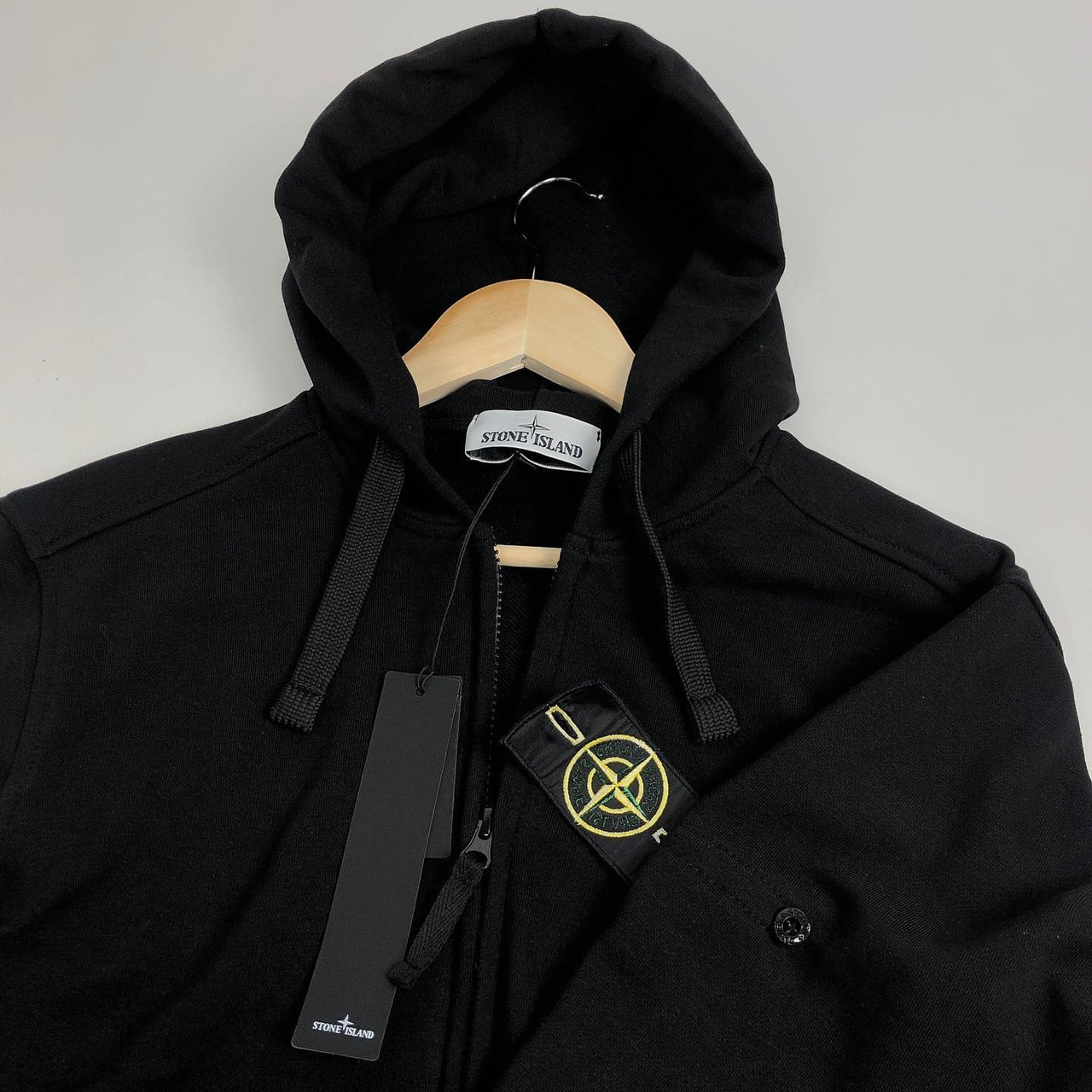 Кофта Stone Island Crewneck чоловіча осіння весняна чорна худі зіппер на блискавці стон айленд