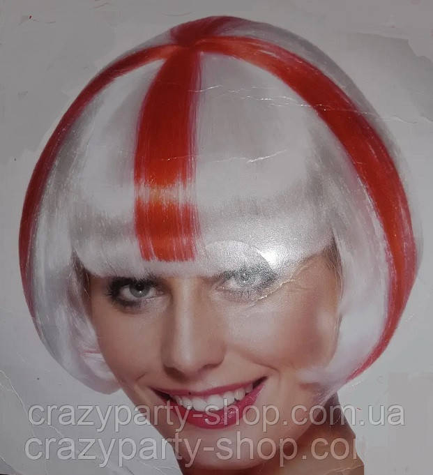 Перука карнавальна каре біла з червоним, фото 1