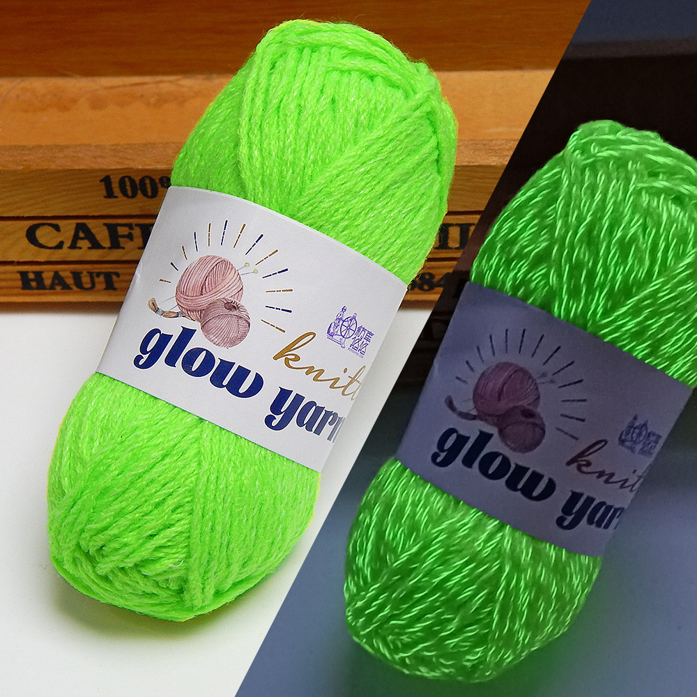 Пряжа флуоресцентна, що світиться у темряві GlowYarn 30 гр, 1,7 мм, салатовий